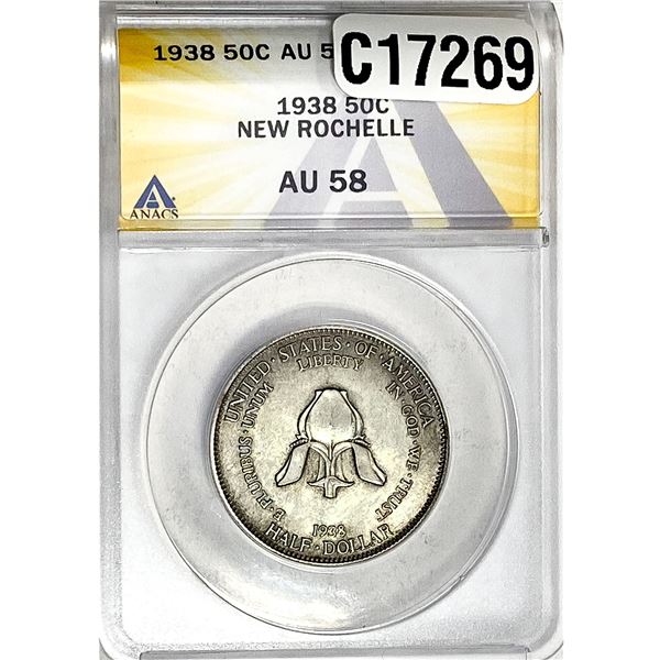 1938 New Rochelle Half Dollar ANACS AU58