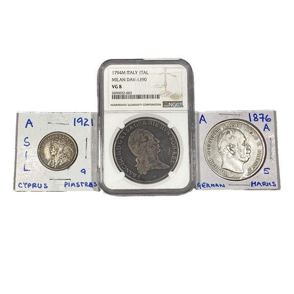 [3 Coins] 1794-1921 Italy/Germany/Cyprus Coin Lot