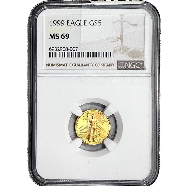 1999 $5 Gold Half Eagle NGC MS69 1/10oz Gold