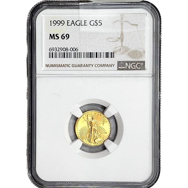 1999 $5 Gold Half Eagle NGC MS69 1/10oz Gold