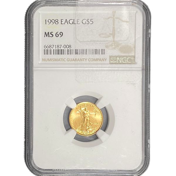 1998 Gold $5 American Eagle 1/10 oz NGC MS69