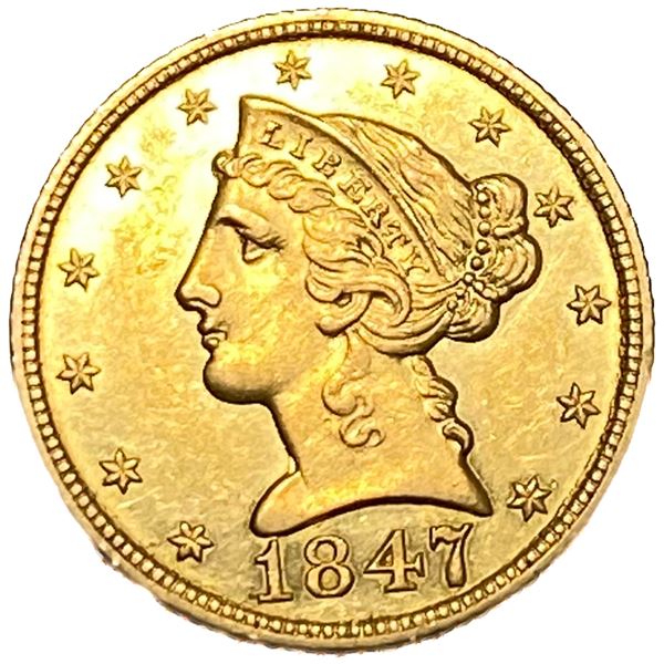1847 $5 Gold Half Eagle