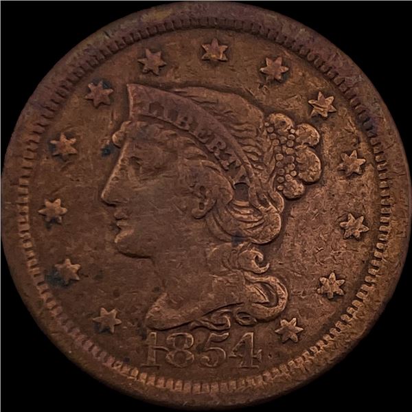1854 Braided Hair Large Cent NICELY CIRCULATED