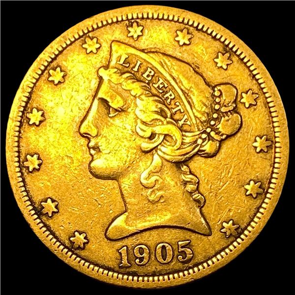 1905 Liberty Head Half Eagle $5 Gold NEARLY UNCIRCULATED