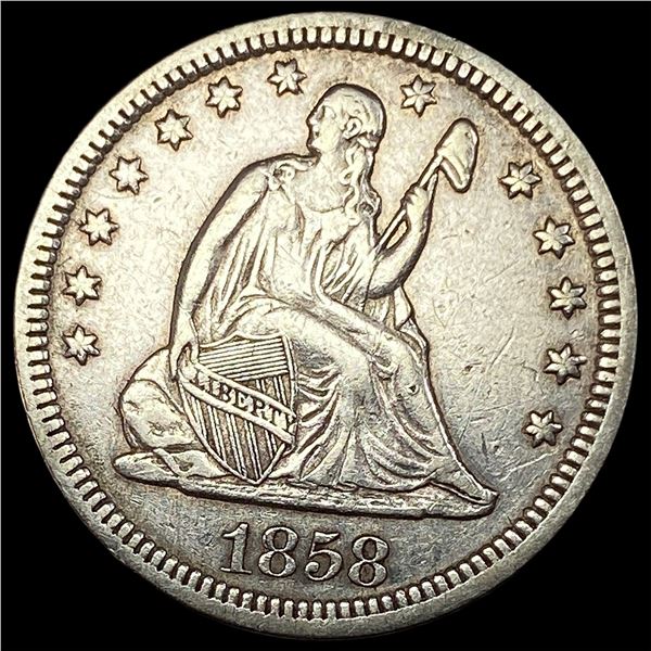 1858 Silver Seated Liberty Quarter NEARLY UNCIRCULATED