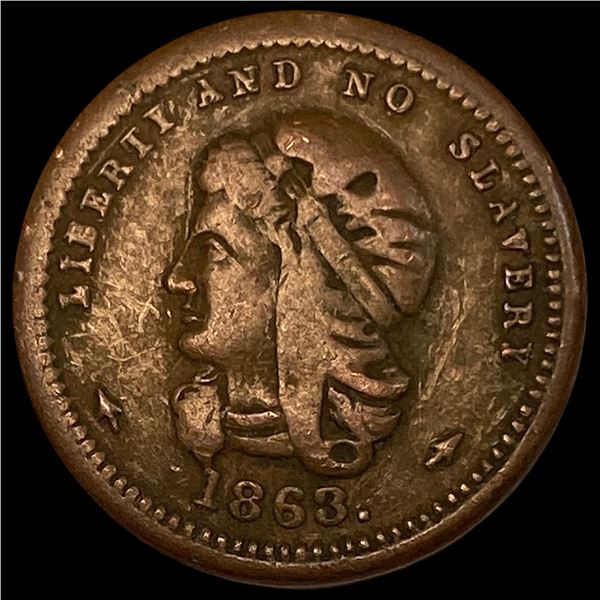 1863 Civil War Token - Liberty and No Slavery LIGHTLY CIRCULATED