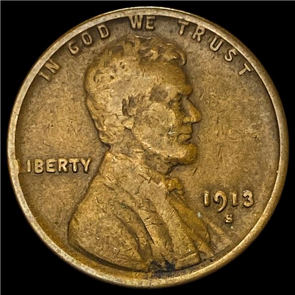 1913-S Bronze Lincoln Wheat Cent NICELY CIRCULATED
