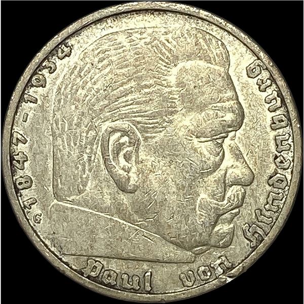 1935-A Germany Silver 5 Reichsmark CLOSELY UNCIRCULATED