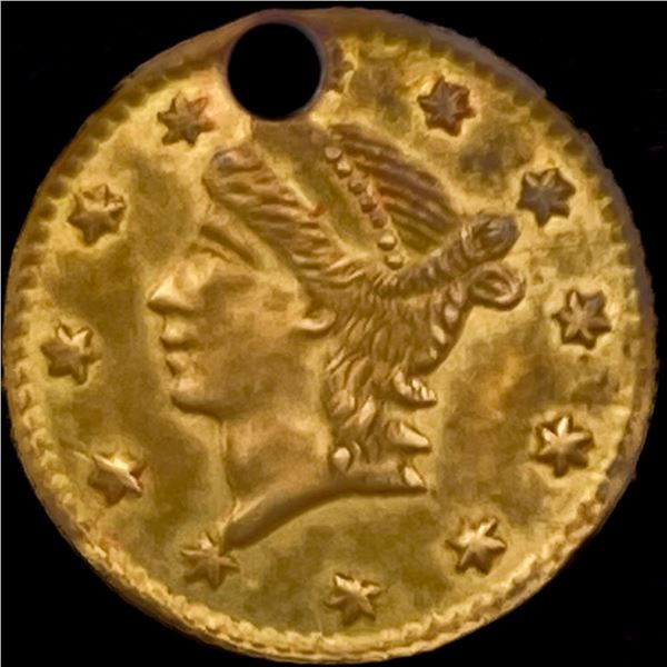 1853 Gold $1 Liberty Head (holed) HIGH GRADE