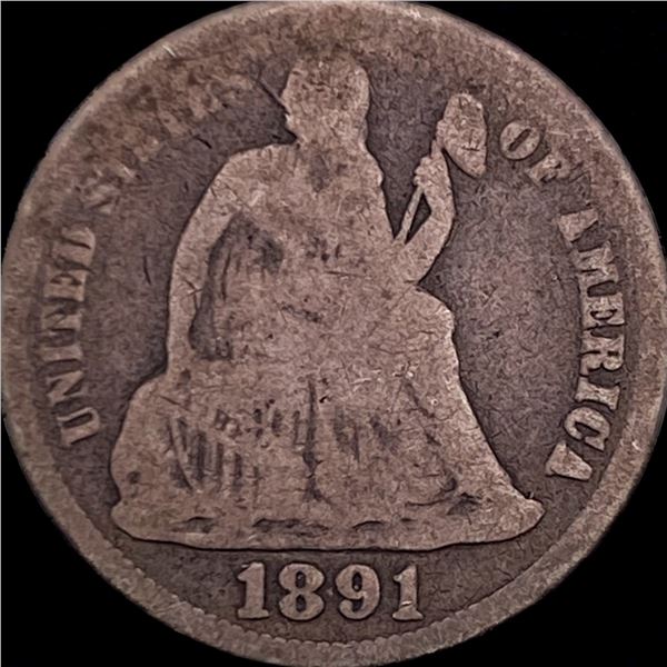 1891 Silver Seated Liberty Dime NICELY CIRCULATED