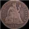 Image 1 : 1891 Silver Seated Liberty Dime NICELY CIRCULATED