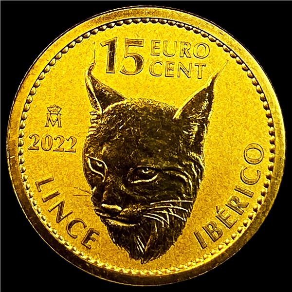 2022 Spain 1/10 oz Gold 15 Euro Cent Lince IbÃ©rico SUPERB GEM BU