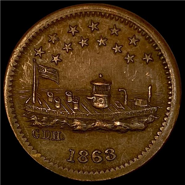 1863 Civil War Token - Our Navy Copper. NEARLY UNCIRCULATED