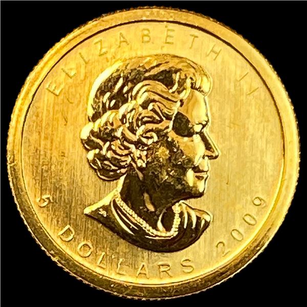 2009 Gold 1/10 oz Canadian Maple Leaf $5 SUPERB GEM BU