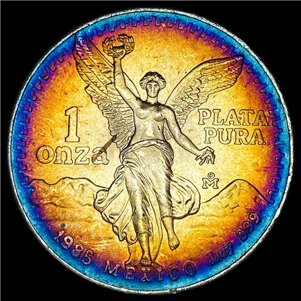 1985 Toned Mexico Silver 1 Onza Libertad SUPERB GEM BU