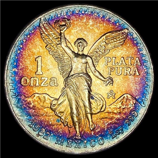 1982 Toned Mexico Silver 1 Onza Libertad SUPERB GEM BU