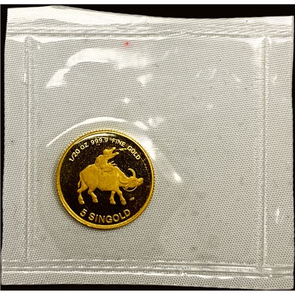 1985 Singapore 1/20oz Gold 5 Singold CHOICE  PROOF