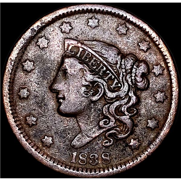 1838 Braided Hair Large Cent LIGHTLY  CIRCULATED