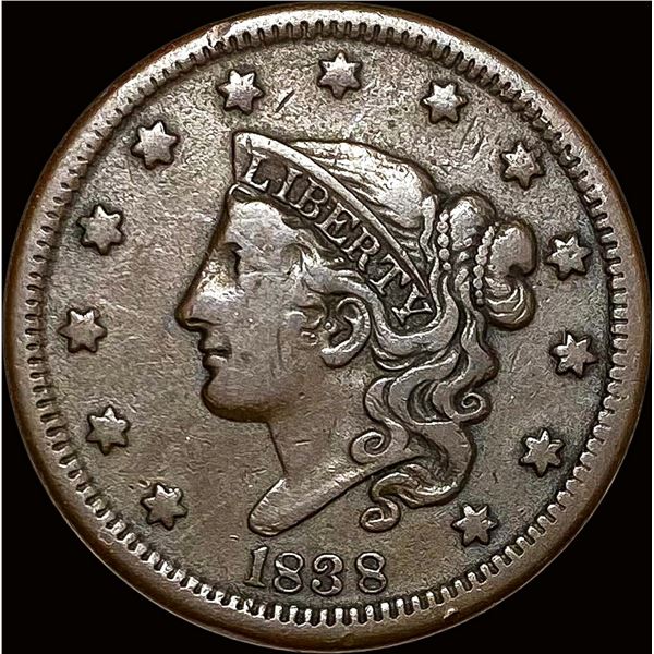 1838 Coronet Head Large Cent LIGHTLY  CIRCULATED