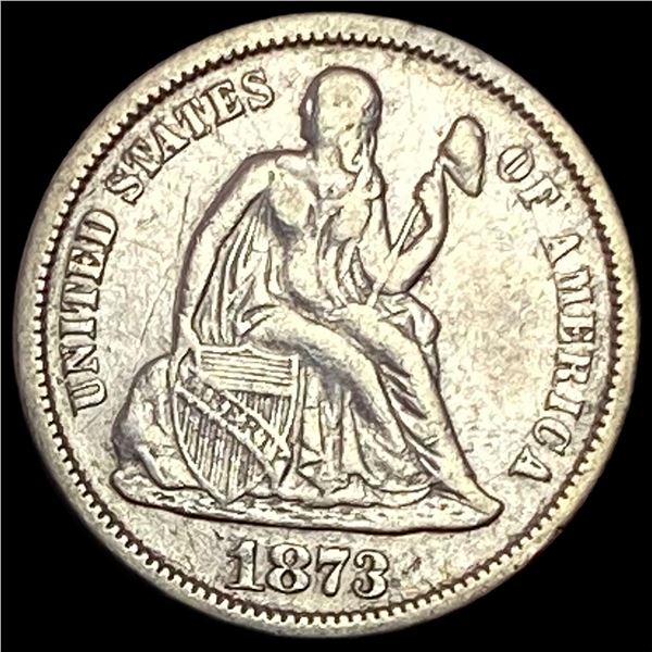 1873 No Arrows/Open 3 Seated Liberty Dime  CHOICE AU