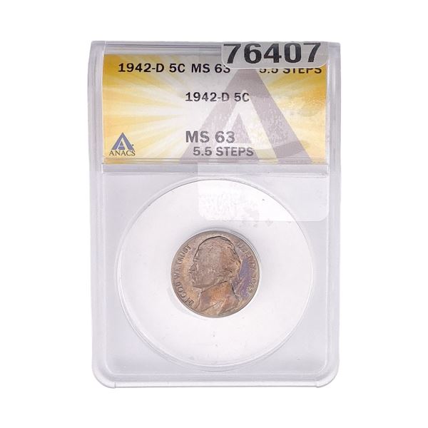 1942-D Jefferson Nickel ANACS MS63 5.5 Steps