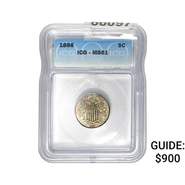 1866 Shield Nickel ICG MS61