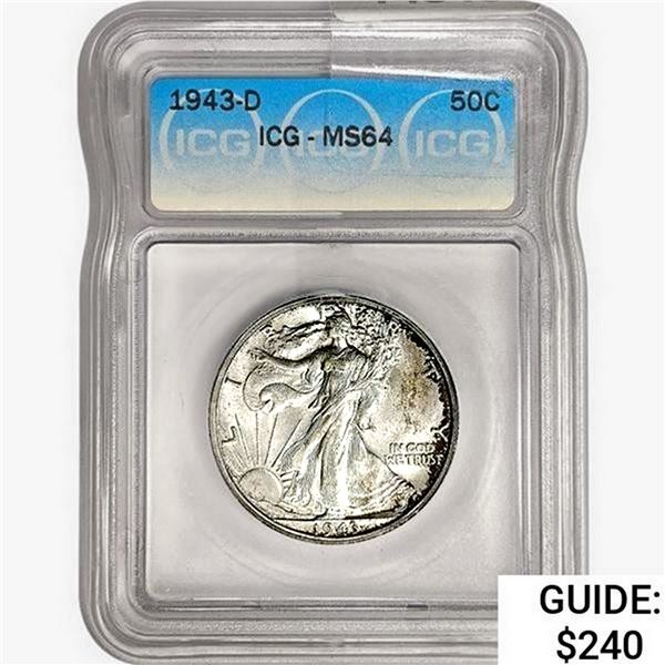 1943-D Walking Liberty Half Dollar ICG MS64