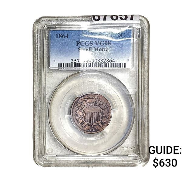1864 Two Cent Piece PCGS VG08 Small  Motto