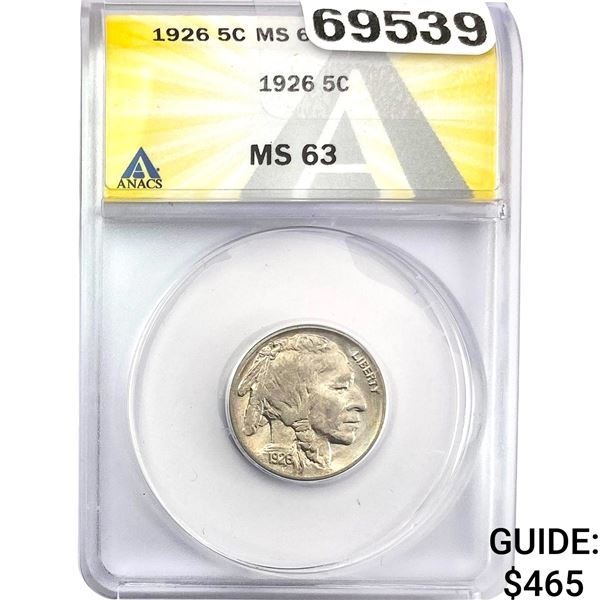1926 Buffalo Nickel ANACS MS63