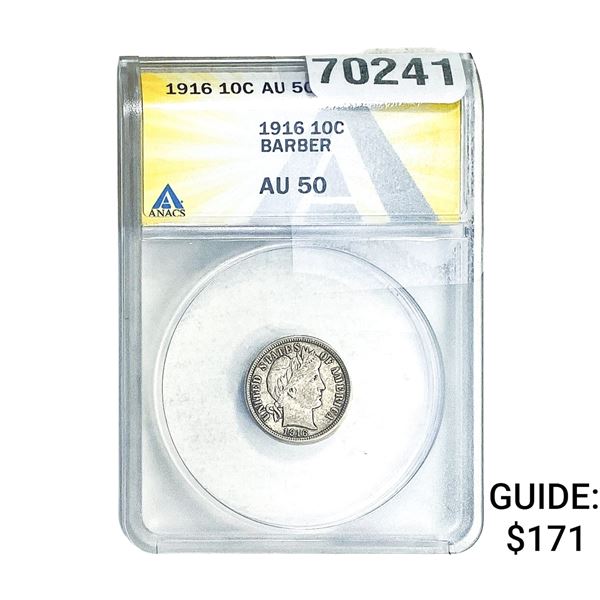1916 Barber Dime ANACS AU50