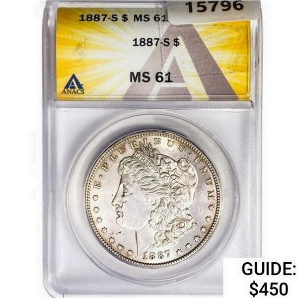1887-S Morgan Silver Dollar ANACS MS61