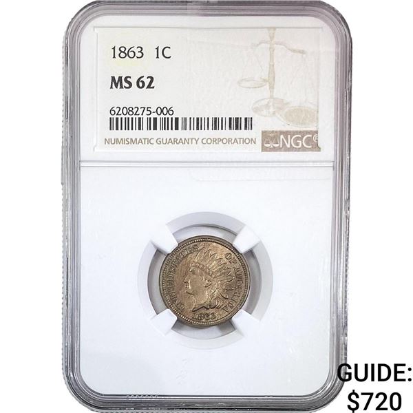 1863 Indian Head Cent NGC MS62