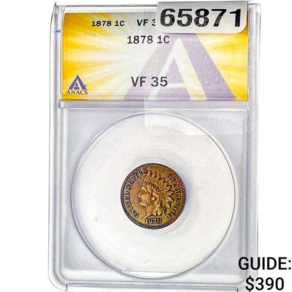 1878 Indian Head Cent ANACS VF35
