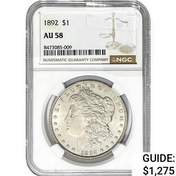 1892 Morgan Silver Dollar  AU58