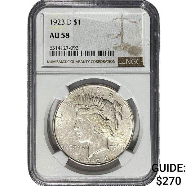 1923-D Silver Peace Dollar NCG AU58