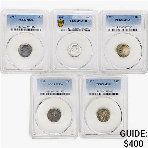 [5 Coins]1957 Roosevelt Dime PCGS MS66