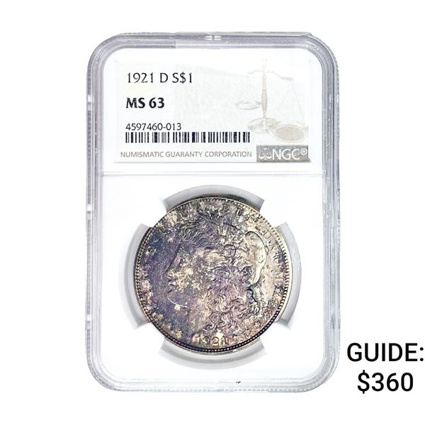 1921-D Morgan Silver Dollar NGC MS63