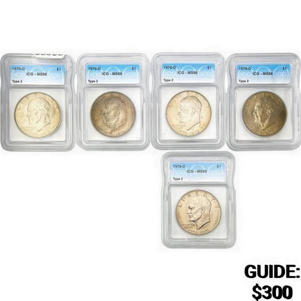 [5 Coins] 1976-D Eisenhower Dollar ICG MS66 T2