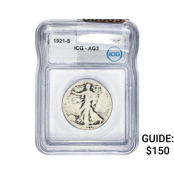1921-S Walking Liberty Half Dollar ICG AG3