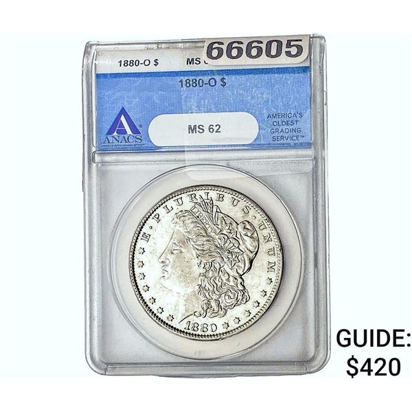 1880-O Morgan Silver Dollar ANACS MS62