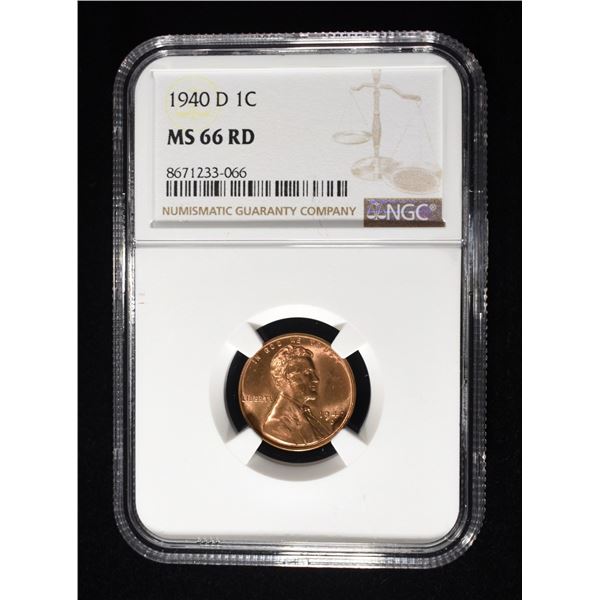 1940-D LINCOLN CENT NGC MS-66 RD