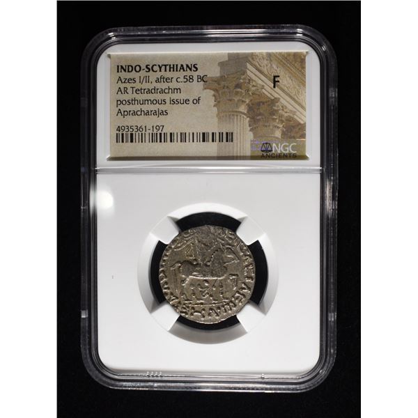 AFTER 58 BC AZES I/II AR TETRADRACHM NGC F
