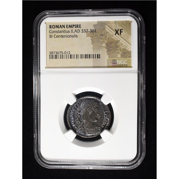 AD 337-361 CONSTANTIUS II BI CENTENIONALIS NGC XF