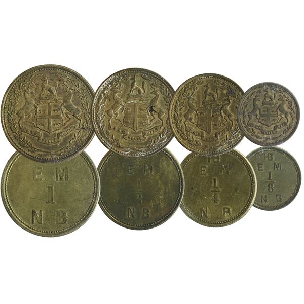 Set of 4 HBC "Brass" Tokens; Hudson's Bay Company; (1857) East Main District issues includes CH#FT1 