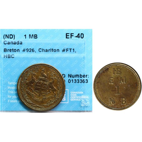 Hudson's Bay; FT-1, Breton #926, CCCS Extra Fine-40 Eastmain 1 Made Beaver, Moose Factory, Circa 185