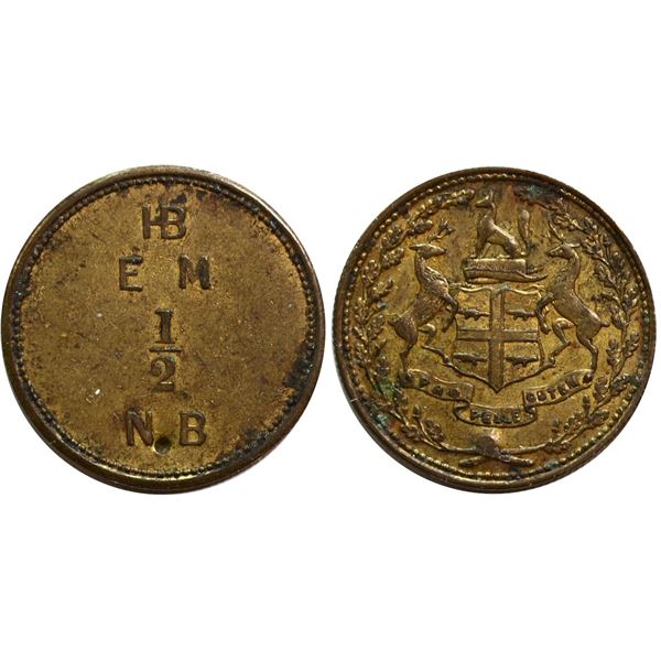 Hudson’s Bay; FT-6 Breton #927, Gingras 220a brass AU/UNC - EM Moose Factory (Punched) (185