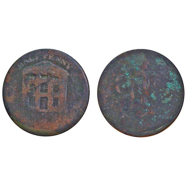 BL-31, Co360NS, JB Warehouse 1/2 Penny Token - Warehouse ICCS F-15 deisgnated with corrosion.