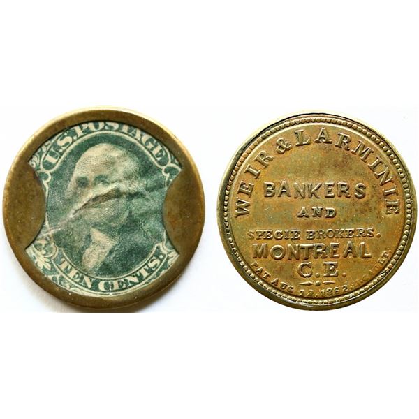MT-7, Breton 568 - 1862 Weir & Larminie Encased 10 Cent Token. A magnificient piece from the unique 