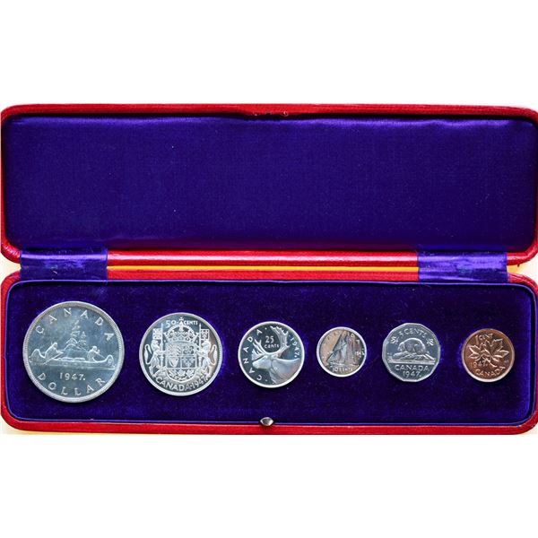1947 "Maple Leaf" Specimen Set.  Includes 1¢ - Dollar with the rare 1947 50¢ "ML CR variety".  Wow! 
