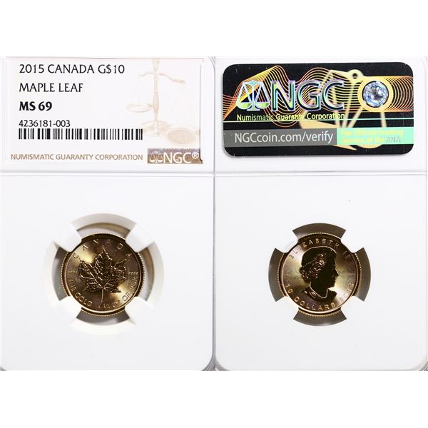 2015 $10 Gold  Maple Leaf 1/4 oz Gold NGC SPLENDID Gem Mint State-69
